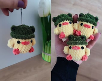 Anleitung Baby Ente mit Frosch Mütze, Enten Anleitung, gehäkelte Mini Ente, Ente Kawaii Plüschtier, Frosch Mütze,