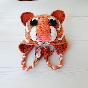 Crochet Pattern Tiger Hat, earflap hat crochet pattern, animal hat, real tiger PDF, crochet pattern hat, Jungle Cat Crochet Hat Pattern
