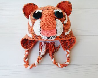 Crochet Pattern Tiger Hat, earflap hat crochet pattern, animal hat, real tiger PDF, crochet pattern hat, Jungle Cat Crochet Hat Pattern