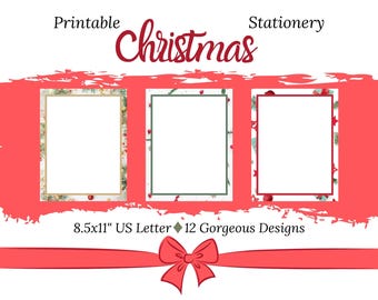 Printable Christmas Stationery, 12 Letter Designs (Digital Download)
