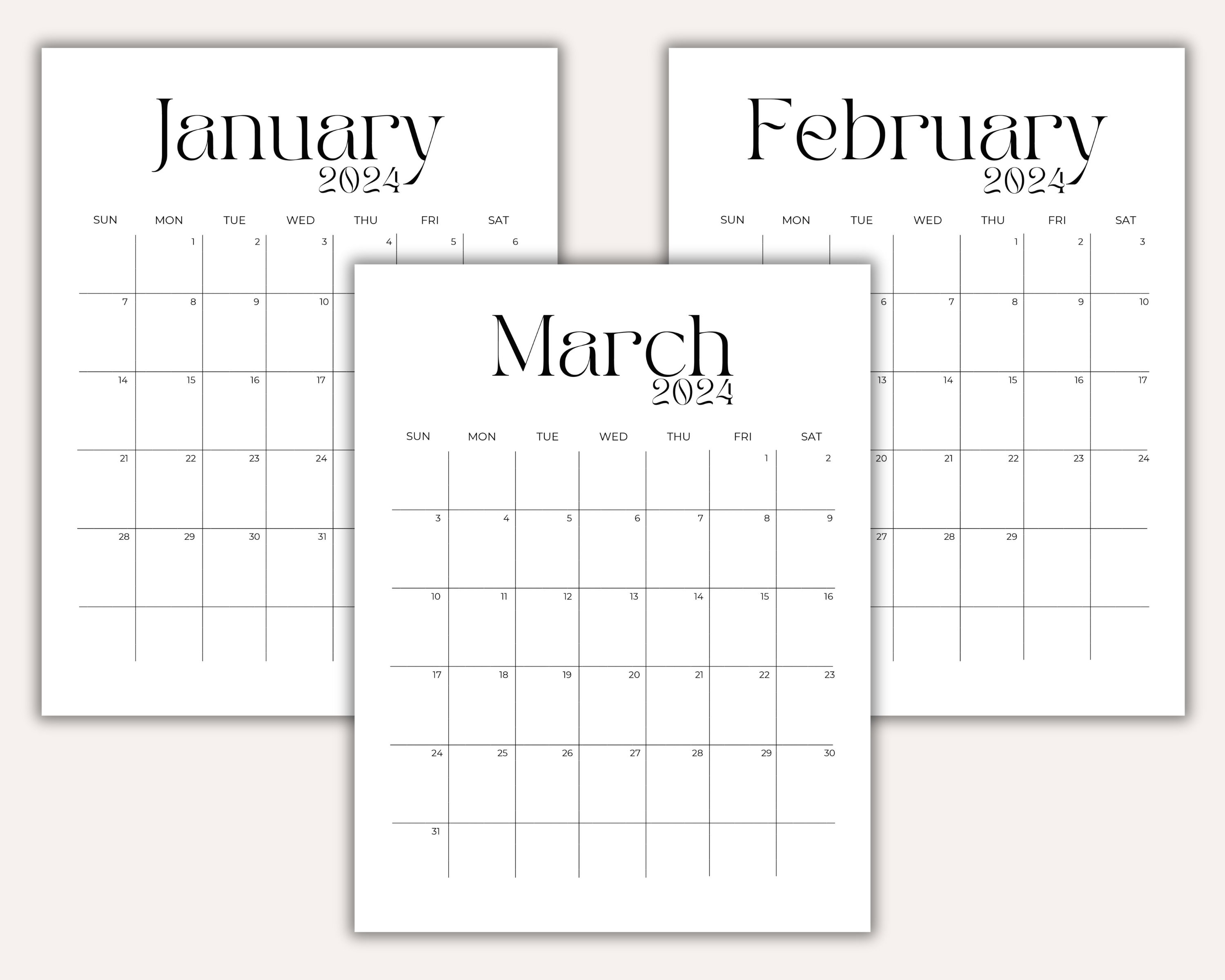 2024 Calendar 2024 Calendar Template 2024 Monthly Planner 2024 Monthly