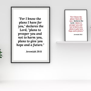 Afdrukbare muurkunst, afdrukbare muurkunst bijbelvers, Jeremiah 29 11, Jeremiah 29 11 muurkunst, Schrift muurkunst, christelijke muurkunst, muurdecoratie