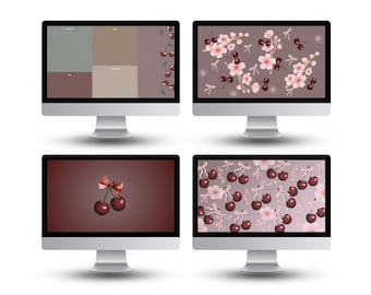 Sfondo Coquette Cherry, sfondo rosa per desktop (download digitale)