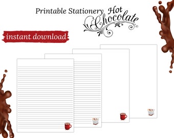 Printable Stationery, Printable Stationery Paper, Hot Chocolate, Printable Letter Paper, Printable Note Paper, Instant download, Note Page