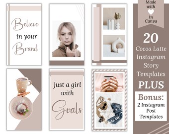 Cocoa Latte Instagram Story Templates for Canva | 20 Designs + Bonus (Digital Download)