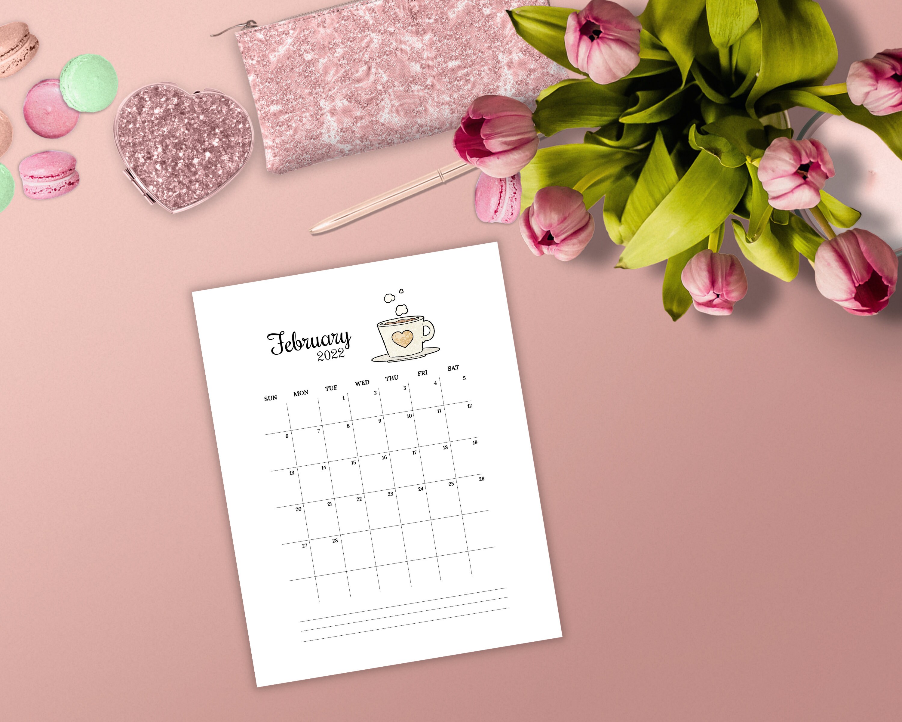 2022 Printable Coffee Calendar2022 Monthly Calendar Etsy