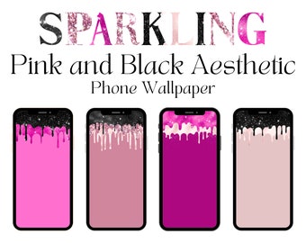 Sparkling Pink and Black Glitter Drip Phone Wallpapers (PNG Digital Download)