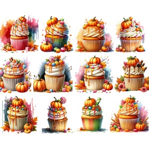 Fall Cupcakes Clipart - 12 High Quality PNGs, Digital Download, Digital, Fall, Commercial Use, Clip Art, PNG, PNG Files, Cupcakes, Autumn