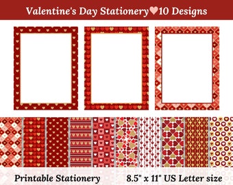 Valentine's Day Stationery: Heart Designs, Printable Letter Paper (Digital Download)
