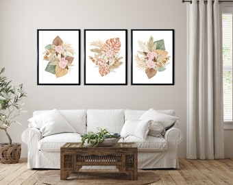 Boho Tropical Floral Prints, Set of 3 (Digital Download)
