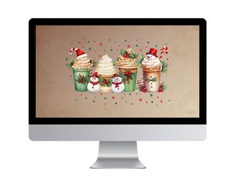 Christmas Coffee & Snowmen Computer Wallpaper Backgrounds (Digital Download)