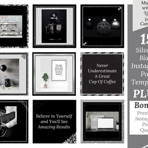 Instagram Post Templates Canva,Silver and Black,Instagram Post Templates,Instagram Backgrounds,Social Media Templates,Instant Download,Bonus