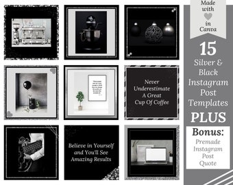 Silver and Black Instagram Post Templates for Canva (Instant Download)