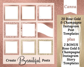 Rose Gold Champagne Instagram Templates for Canva (Digital Download)