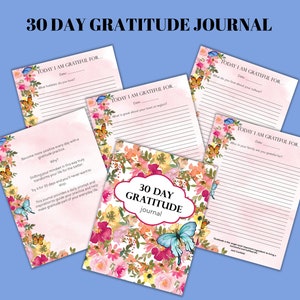 Diario de gratitud de 30 días Planificador de agradecimiento imprimible Descarga digital PDF A4 Carta