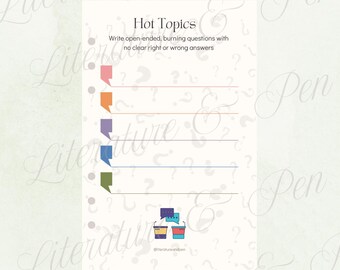 DIGITAL PDF | Hot Topics - Open- Ended Reading Reflection Questions | Custom Keepsake Reading Reflection Journal Page