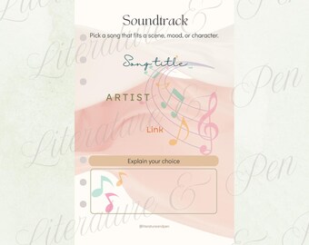 DIGITAL PDF | Soundtrack - Story Title Song, Background Music  | Custom Keepsake Reading Reflection Journal Page