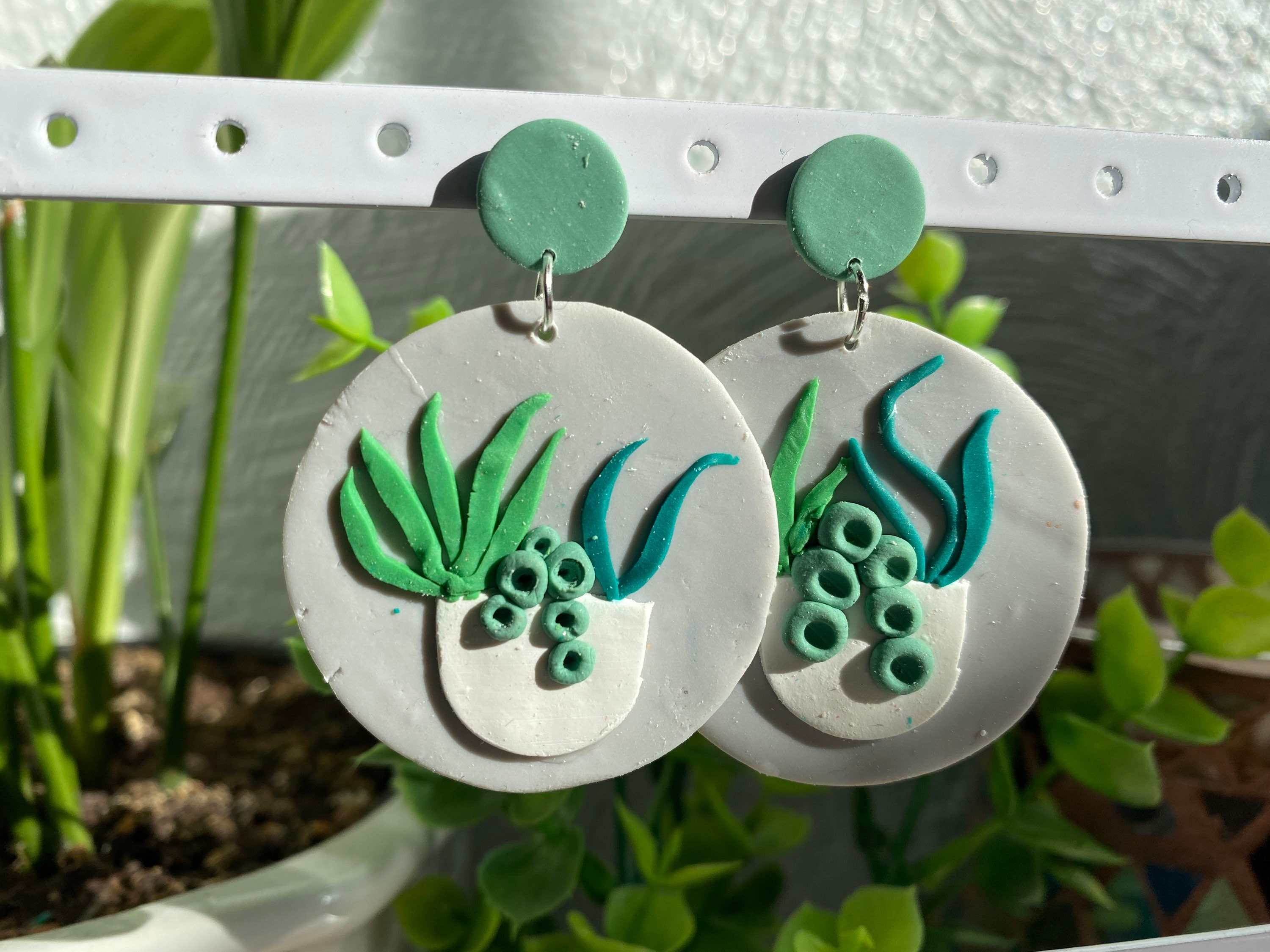 Handmade plant earrings detail earrings green earrings Etsy