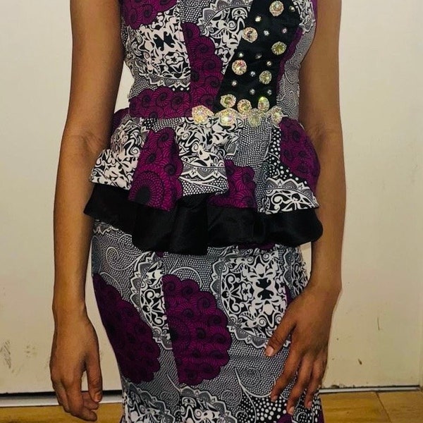 African Wax Print Fabric Skirt and Top /High Quality African Wax Print Dress Ankara Wax Print,African Wrapper Print, Stones