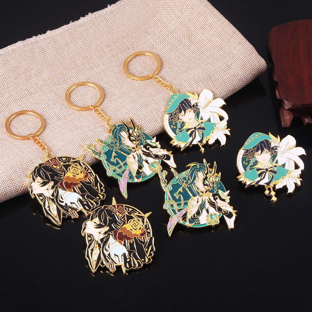 Genshin Impact Keychain&Metal Pin, Venti/Xiao/Zhongli, Genshin Impact…