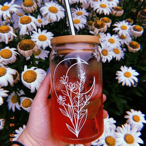 Wildflower Glass Can Beer Glass Can Glass Coffee Cup Glass Etsy