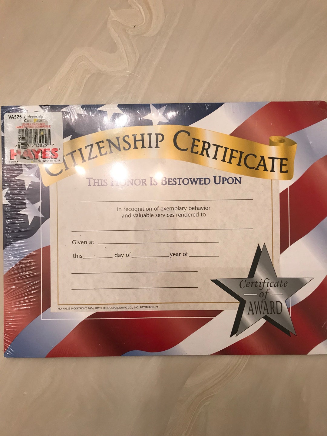 CITIZENSHIP CERTIFICATE Award & Prize 30 Papers Honor Etsy