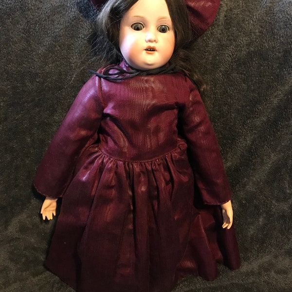 24” Antique Germany Bisque Head Doll Armand Marseille 370 figure 7 leather body figure handmade dress bonnet