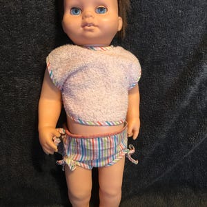 Chatty Cathy Baby Doll Pull String Brunette rooted hair outfit 1960 figure outfit Mattel