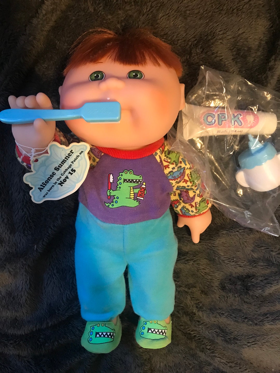 Cabbage Patch Kids Red Hair Doll Figure Brushin Teeth Baby Alfonse Sumner CPK Toothpaste