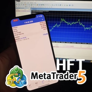 Könnte beinhalten: Ein Screenshot eines Mobiltelefons, auf dem eine Handelsplattform mit dem Text "MetaTrader5" und ein Diagramm mit einem steigenden Liniendiagramm angezeigt wird. Der Bildschirm des Telefons zeigt auch ein Guthaben von 116,00 USD und eine Liste von Positionen, darunter "USA30ix, buy 200,00".