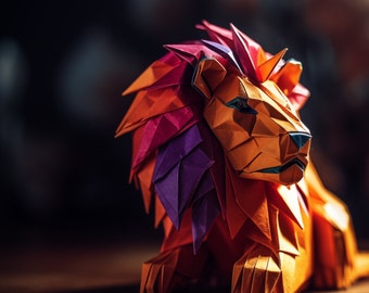 Origami Lion Poster with hanger | 16 x 16 inches