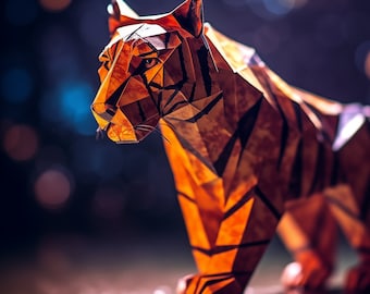 Origami Tiger Poster with hanger | 16 x 16 inches