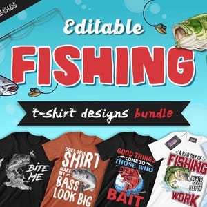 Lot de 50 designs de t-shirts de pêche modifiables | Images vectorielles de poisson, conception de t-shirt de pêcheur, citations de poissons, vecteurs de lot de loisirs animaux