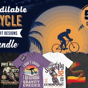 Lot de 50 modèles de t-shirts de vélo modifiables | Images vectorielles de vélo, conception de t-shirt de cyclisme, citations de vélo, vecteurs de lot motivants