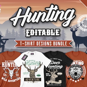 Paquete de 50 diseños editables de camisetas de caza: imágenes vectoriales de caza, diseño de camisetas de ciervos, frases de tiro, vectores de armas, imágenes de supervivencia