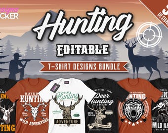Paquete de 50 diseños editables de camisetas de caza: imágenes vectoriales de caza, diseño de camisetas de ciervos, frases de tiro, vectores de armas, imágenes de supervivencia