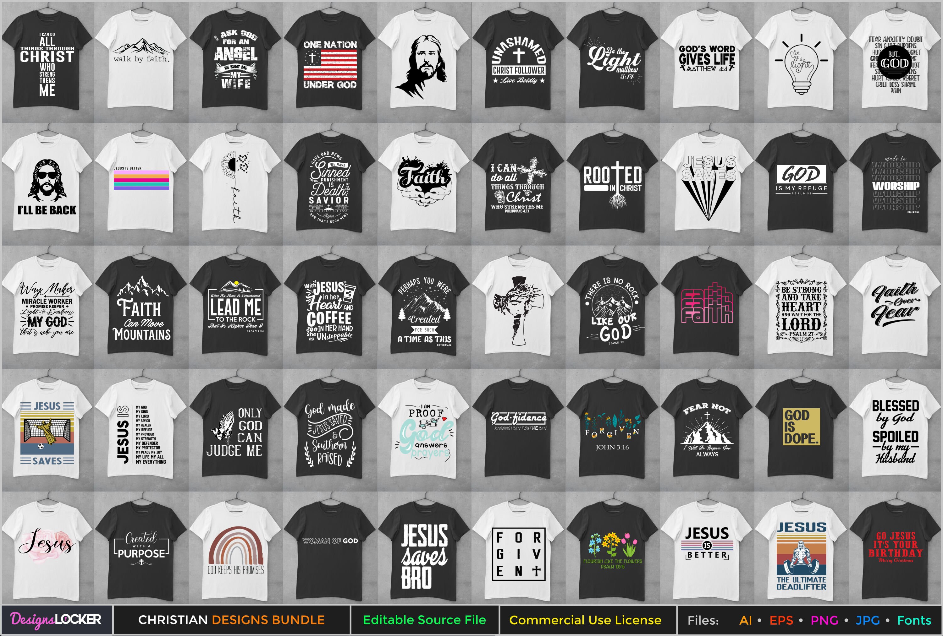 50 Editable Christian T-shirt Designs Bundle | God Vector Images,jesus ...