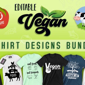 Pacote com 50 designs de camisetas veganas editáveis | Imagens vetoriais vegetarianas, design de camisetas de ativismo animal, citações vegetarianas, pacote de vetores de libertação