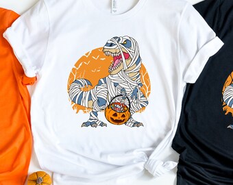 Dinosaur Pumpkin Shirt, Funny Halloween Gifts For Kids, Pumpkin Family Matching Shirt, Happy Halloween Tee, Mummy Shirt