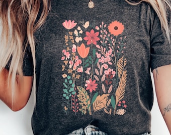 Flower Shirts,Aesthetic Wild Flower Shirt, Botanical Floral,Minimalist Shirts for Women,Botanical Shirt, Nature Lover Shirt,Ladies Shirts