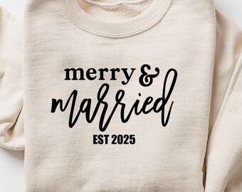 Personalized Name Merry and Married Christmas Sweatshirt, Custom Couple Christmas Shirts, Matching Couples Christmas Shirts, Newlywed Xmas