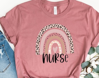 Rainbow Nurse Shirt, Nurse Life, Nurse Gift, Nurse Shirt, Gift For Nurse, Nurse Week, Registered Nurse Shirt, Leopard Print Nurse Shirt