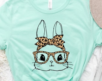 Bunny With Leopard Glasses Shirt, Easter Shirt,Ladies Easter Bunny shirt Easter Bunny Shirt,Easter Shirts For Women,Bunny With Glasses Shirt