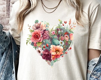 Wildflower Floral Shirt,Flower heart shirt,Womens Flower Shirt,Boho Shirt,Botanical Tshirt,Nature Lover Shirt,Spring Shirts For Women