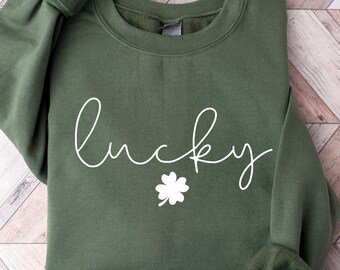 Minimalist Lucky Sweatshirt, Luck Irish Gift, Womens Lucky Sweatshirt, Cute Shamrock Shirt, Happy St Patricks Day Shirt, St Pattys Day