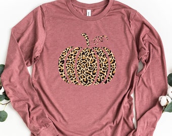 Pumpkin Long Sleeve, Leopard Pumpkin Shirt, Fall Pumpkins Long Sleeve Shirt, Cheetah Pumpkin Shirt, Thanksgiving Shirt, Thankful Shirt,