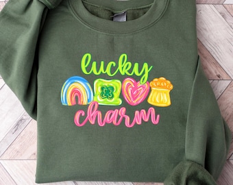 Lucky St Patrick's Day Sweatshirt,Womens Lucky Sweatshirt,Retro Shamrock Sweatshirt,Irish Shirt,Shamrock Rainbow Shirt,St Patricks Day Gift