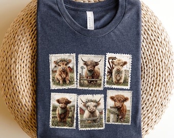 Highland Cow Stamps Sweatshirt, Highland Cow Crewneck, Cute Cow Hoodie, Western Crewneck, Highland Cow Shirt, Cow Gifts, Farm Animals-
