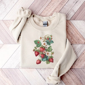 Strawberry Sweatshirt, Floral Sweater, Gardening Tees, Cottagecore Strawberry Tshirt, Strawberry Women Sweater