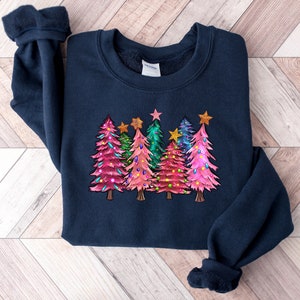 Pink Tree Christmas Sweater, Christmas Sweater, Christmas Crewneck, Christmas Tree Sweatshirt, Christmas Gift Sweatshirt, Christmas Hoodie
